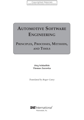 Automotive Software Engineering - Principles, Processes, Methods, and Tools