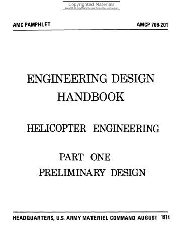 Engineering Design Handbook - Helicopter Engineering, Part One - Preliminary Design: