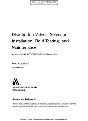 Distribution Valves - Selection, Installation, Field Testing, and Maintenance