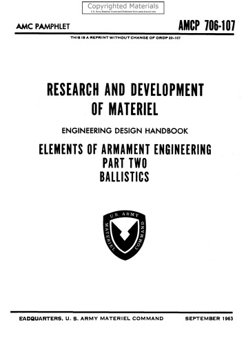 Engineering Design Handbook - Elements of Armament Engineering, Part Two - Ballistics: