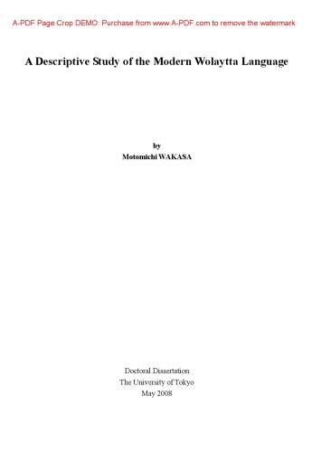 A Descriptive Study of the Modern Wolaytta Language (Omotic)