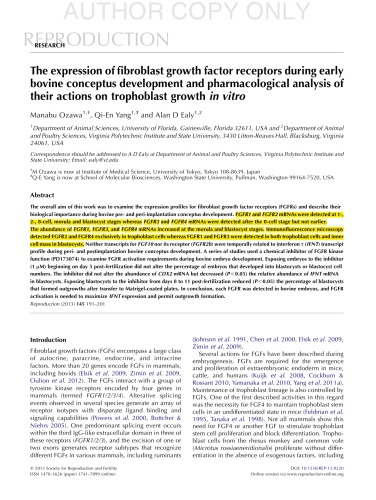 The expression of fibroblast growth factor receptors during early bovine conceptus development and pharmacological analysis of their actions on trophoblast growthin vitro