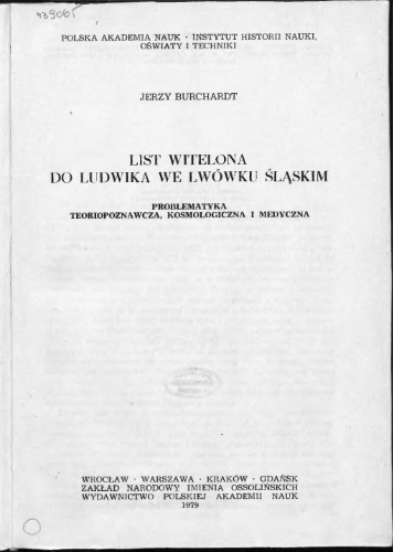 List Witelona do Ludwika we Lwówku Śląskim. Problematyka teoriopoznawcza, kosmologiczna i medyczna