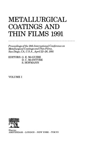 Metallurgical Coatings and Thin Films 1991