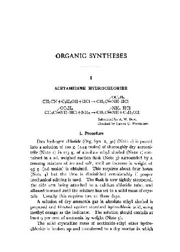 Organic Syntheses An annual publication of satisfactory methods