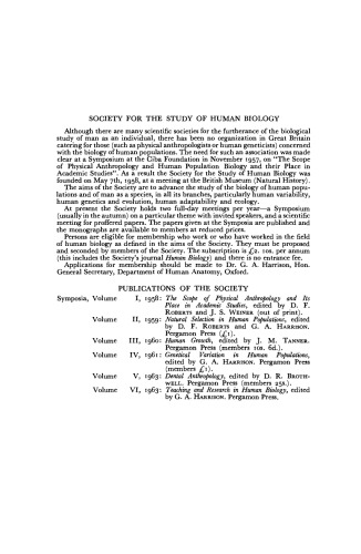 Teaching and Research in Human Biology. Symposia of The Society for The Study of Human Biology, Vol. 6