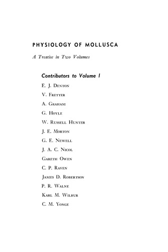 Physiology of Mollusca. Volume I