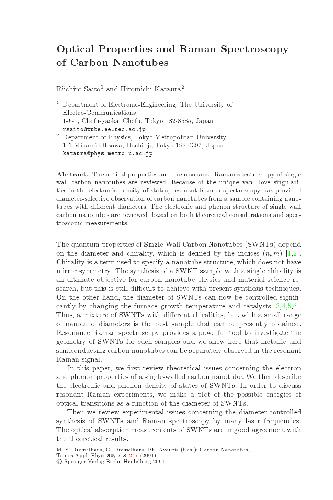 Optical Properties and Raman Spectroscopy of Carbon Nanotubes FROM CARBON NANOTUBES TOPICS