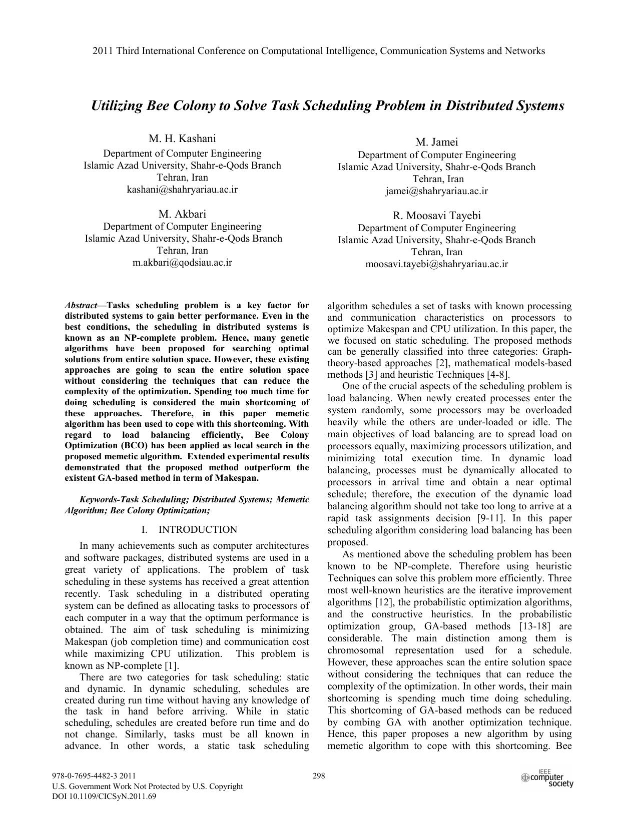 Utilizing Bee Colony to Solve Task Scheduling Problem in Distributed Systems