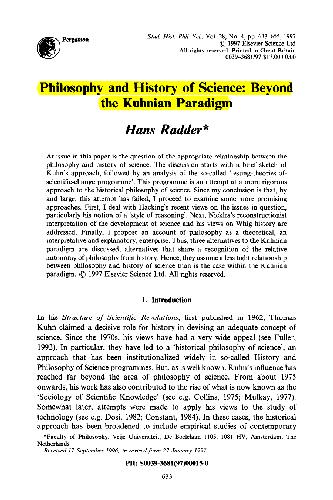 Philosophy and history of science: Beyond the Kuhnian paradigm