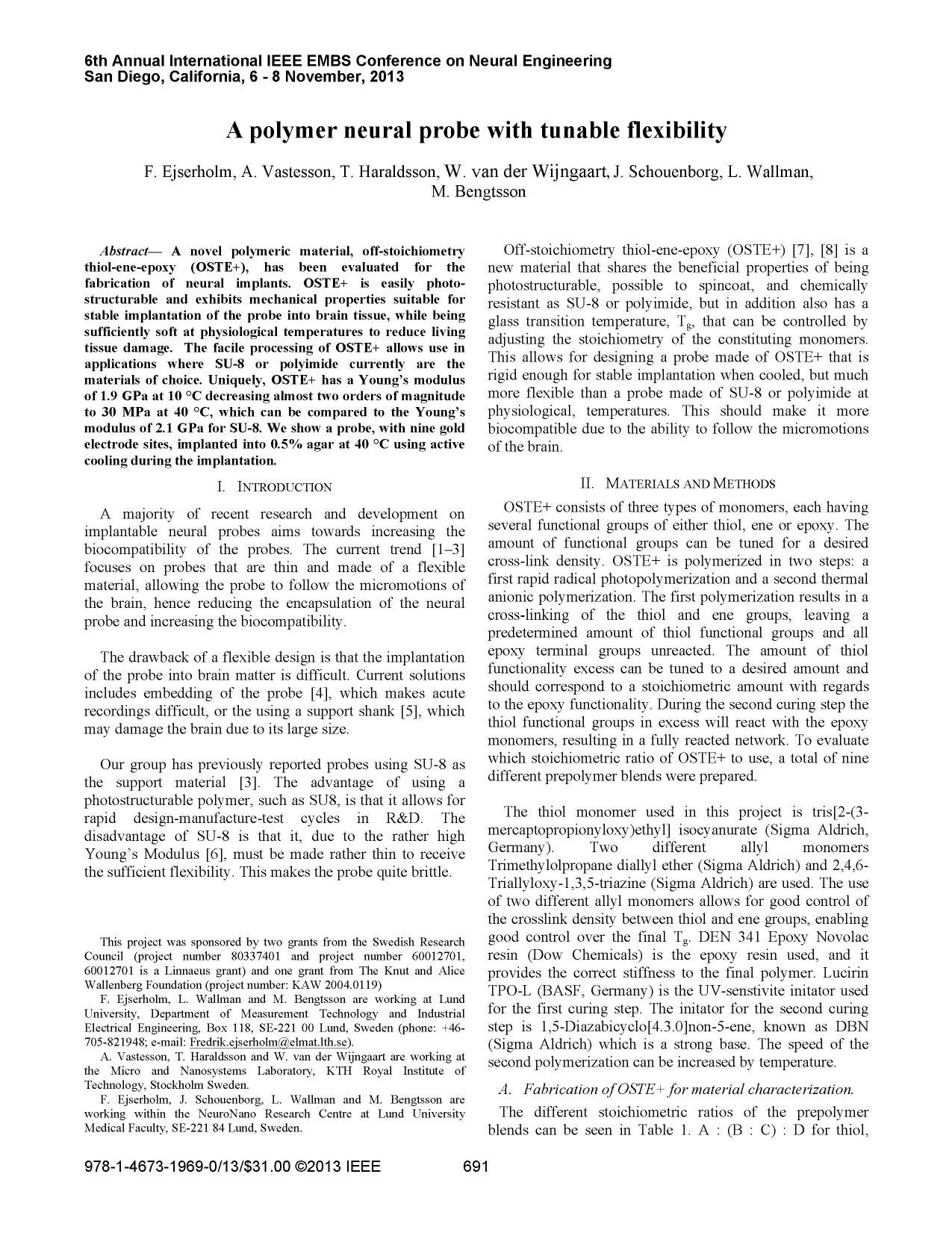 [Article] A Polymer Neural Probe with Tunable Flexibility