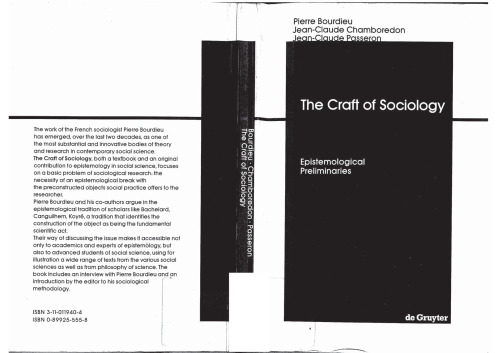 The Craft of Sociology: Epistemological Preliminaries