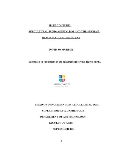 Hate Couture: Subcultural Fundamentalism and the Serbian Black Metal Music Scene