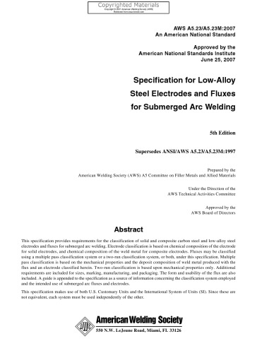 Specification for Low-Alloy Steel Electrodes and Fluxes for Submerged Arc Welding