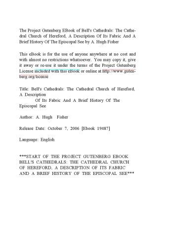 The cathedral church of Hereford; a description of its fabric and a brief history of the episcopal see