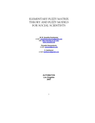 ELEMENTARY FUZZY MATRIX THEORY AND FUZZY MODELS FOR SOCIAL SCIENTISTS