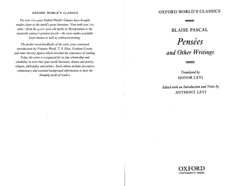 Pascal's Pensees [Oxford World's Classics]