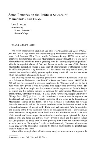 Remarks on the Political Science of Maimonides & Farabi [1936]