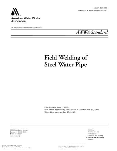 AWWA standard for field welding of steel water pipe