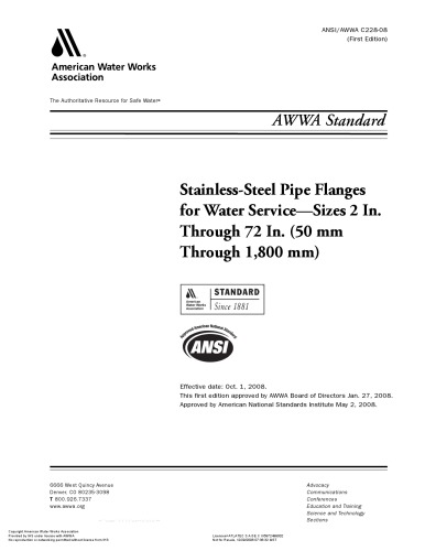 Stainless-Steel Pipe Flanges  for Water Service—Sizes 2 In.  Through 72 In. (50 mm  Through 1,800 mm)