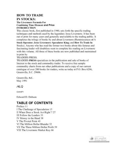 HOW TO TRADE IN STOCKS The Livermore Formula For Combining Time Element and Price