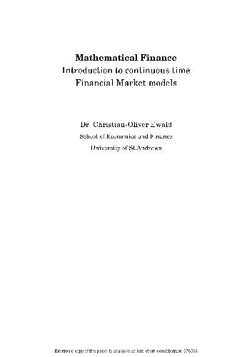 Mathematical finance: continuous time