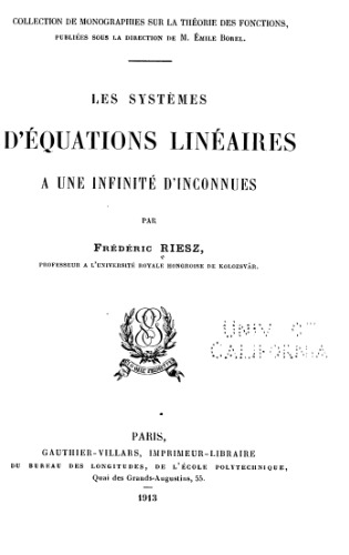 Les systemes d'equations lineaires a une infinite d'inconnues