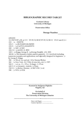 The elements of plane analytic geometry