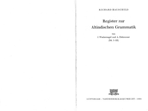 Register zur altindischen Grammatik von J. Wackernagel und A.Debrunner