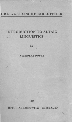 Introduction to Altaic Linguistics