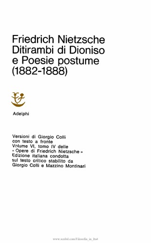 Opere. Ditirambi di Dioniso e Poesie postume (1882-1888)