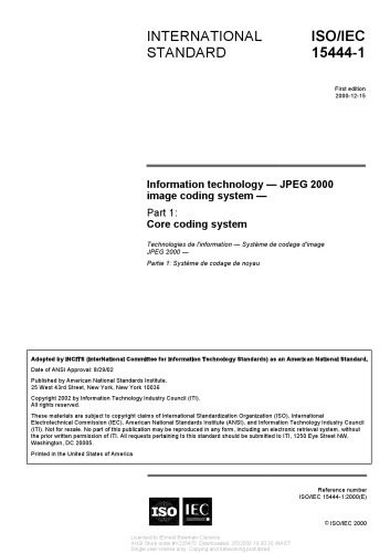 ISO/IEC 15444-1:2000(E) - Part 1: Coding System