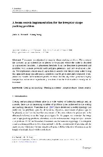 A beam search implementation for the irregular shape packing problem