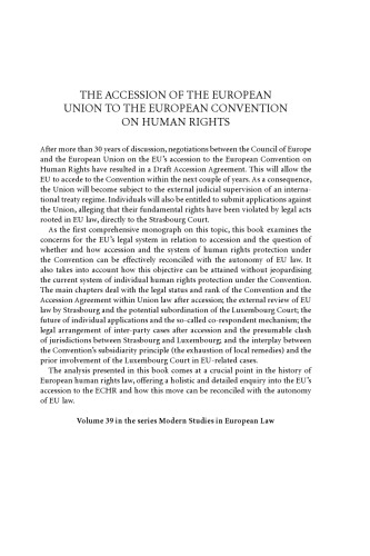 The Accession of the European Union to the European Convention on Human Rights