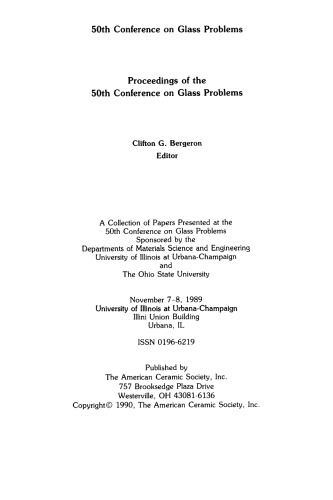 50th Conference on Glass Problems. Ceramic Engineering and Science Proceedings, Volume 11, Issue 1/2