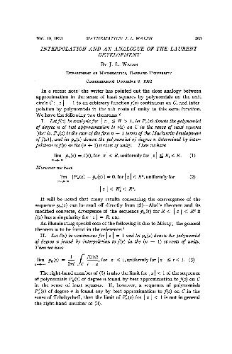 Interpolation and an Analogue of the Laurent Development