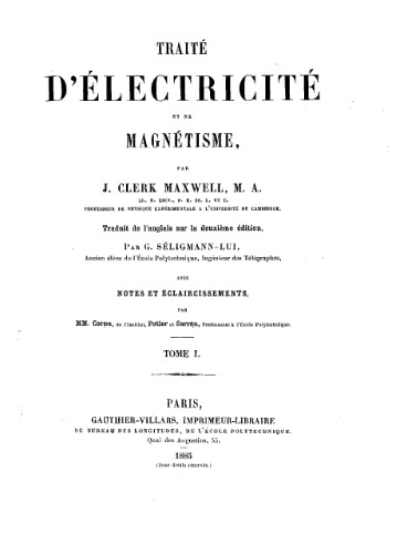 C.Traite d'electricite et de magnetisme [Text]. T. 1