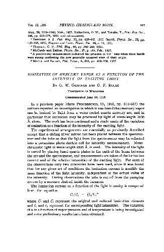 Ionization of Mercury Vapor as a Function of the Intensity of Exciting Light