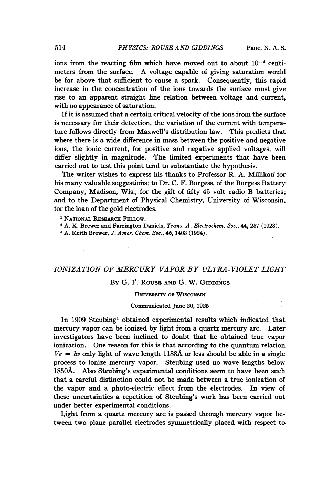 Ionization of Mercury Vapor by Ultra-Violet Light