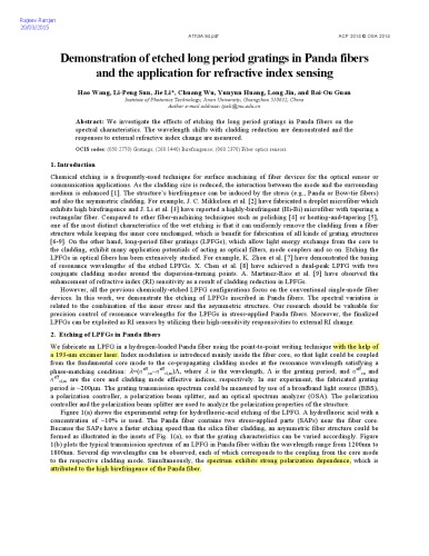 [Article] Demonstration of etched long period gratings in Panda fibers and the application for refractive index sensing