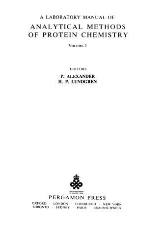 A Laboratory Manual of Analytical Methods of Protein Chemistry - Including Polypeptides - Volume 5