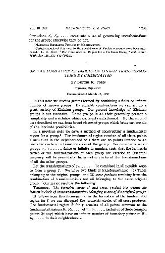 On the Formation of Groups of Linear Transformations by Combination