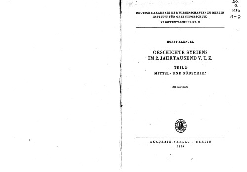 Geschichte Syriens im 2. Jahrtausend v.u.Z.: Band 2: Mittel- und Südsyrien