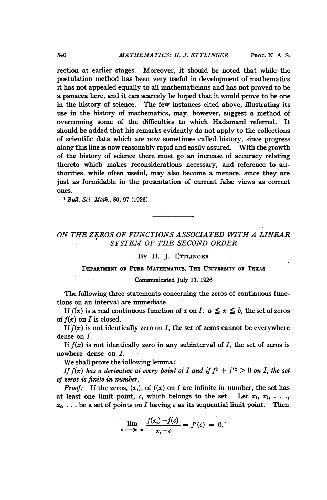 On the Zeros of Functions Associated with a Linear System of the Second Order