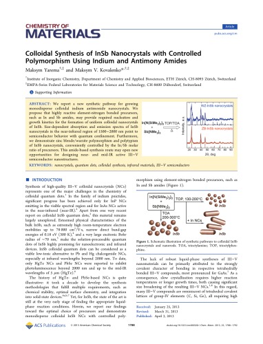 Colloidal synthesis of InSb nanocrystals with controlled polymorphism using Indium and Antimony amides