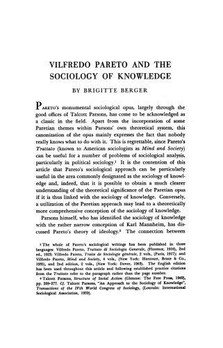 VILFREDO PARETO AND THE SOCIOLOGY OF KNOWLEDGE