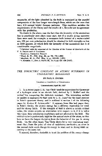 The Dielectric Constant of Atomic Hydrogen in Undulatory Mechanics