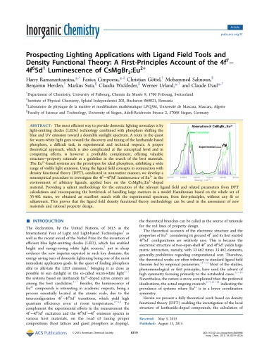 [Article] Prospecting Lighting Applications with Ligand Field Tools and Density Functional Theory: A First-Principles Account of the 4f7− 4f65d1 Luminescence of CsMgBr3:Eu2+