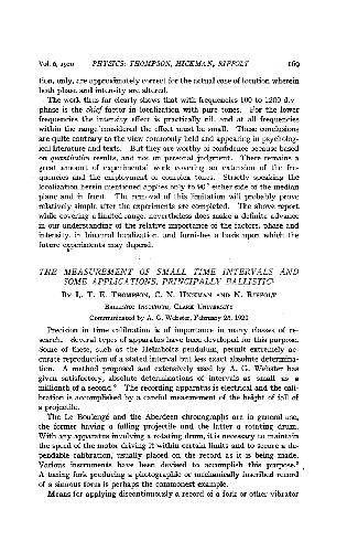 The Measurement of Small Time Intervals and Some Applications, Principally Ballistic