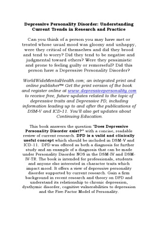 Depressive Personality Disorder: Understanding Current Trends in Research and Practice